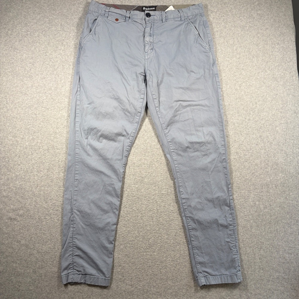 Barbour Tapered Fit Chino Pants Mens 36x32 Gray Blue Stretch Cotton MTR0574BL34